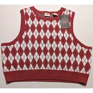 Levi's Red Tab™ Ilia Argyle Crop Sweater Vest Slim Fit Women's XL Preppy NWT
